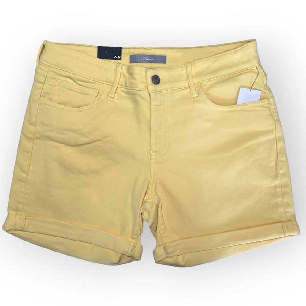 Mavi Pixie Mid Rise Denim Shorts SIZE 27 Yellow Rolled Cuff Hem RUNS LARGE